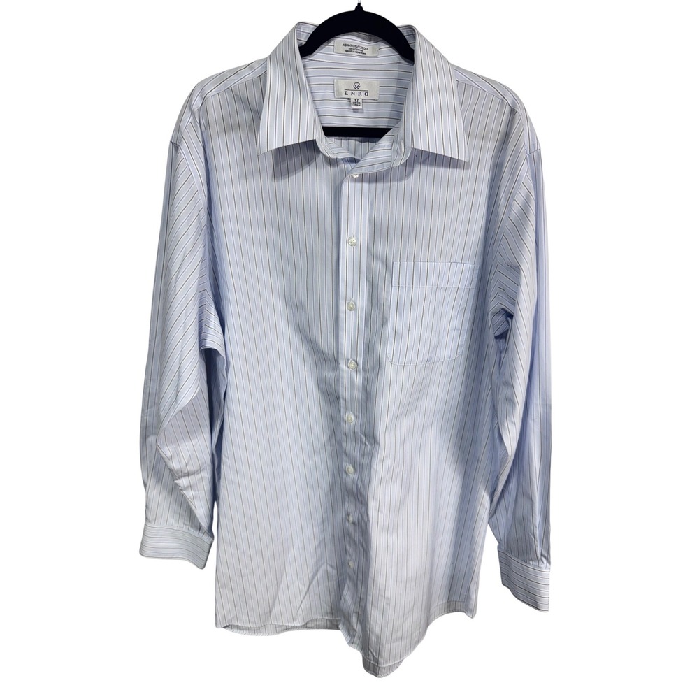 Enro Dress Shirt Men's Non-Iron EZCool Striped Blue 17 35-36 Tall